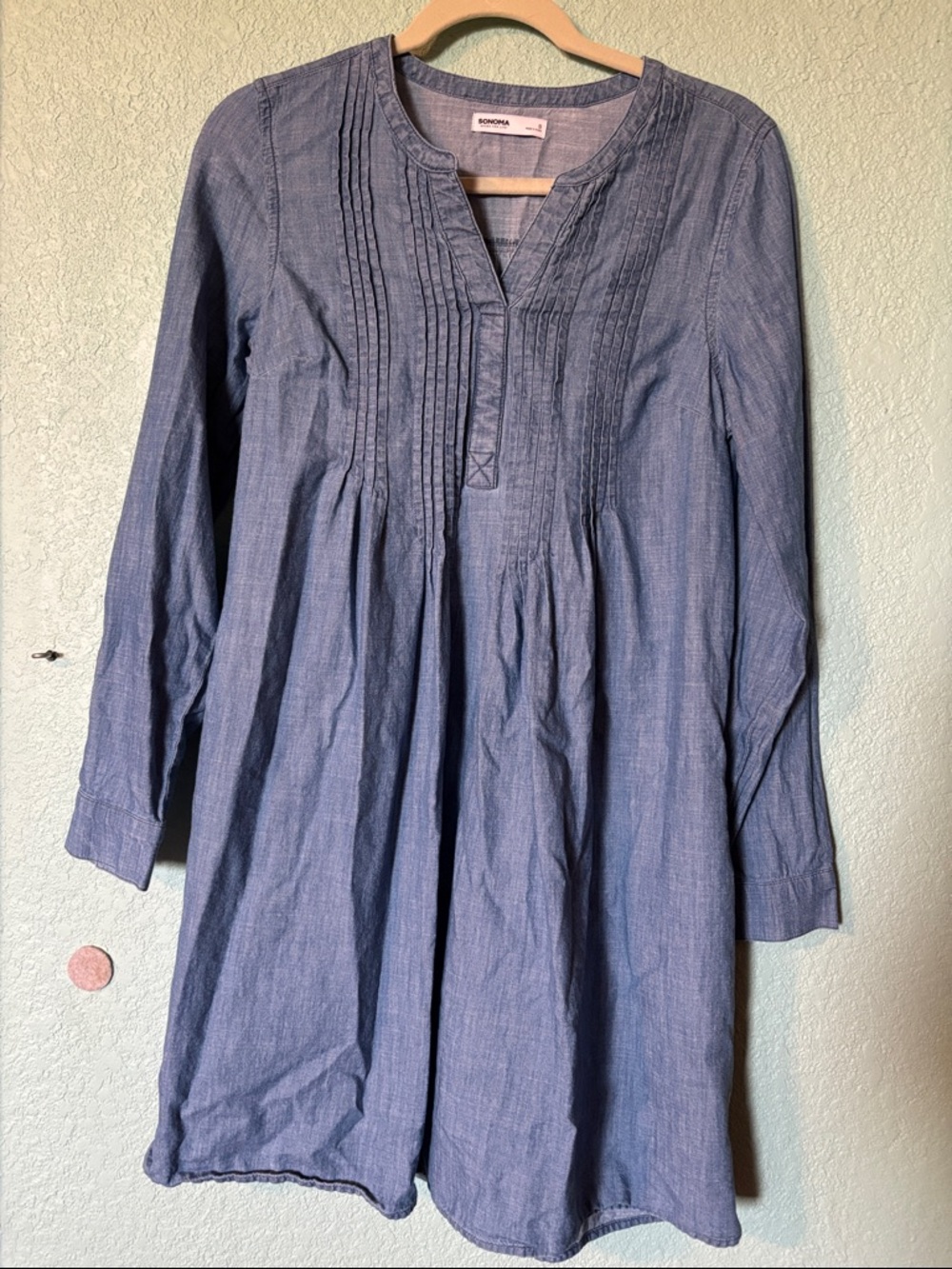 Sonoma Blue Chambray Pintuck Tunic Dress, size small - like new LP